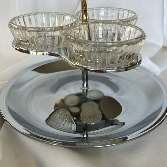 KROMEX MCM Chrome RelishTray With 3 Crystal Bowls On Chrome Lazy Susan - Picture 5 of 16